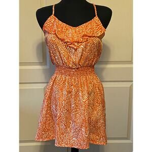 Famosa Women’s Orange White Racerback Smocked Waist Sundress Size Small